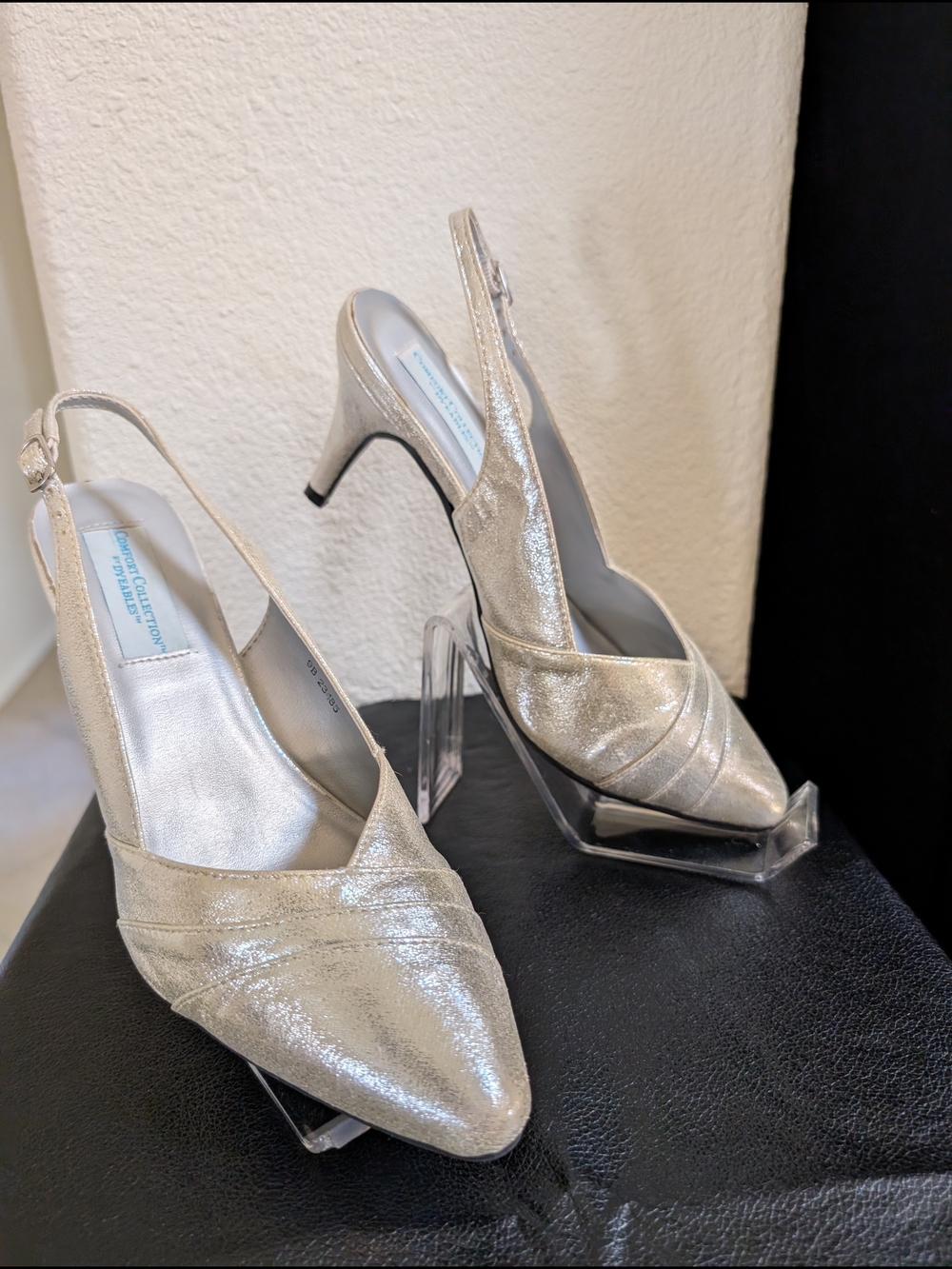 Silver Slingback Pointed-Toe Heels